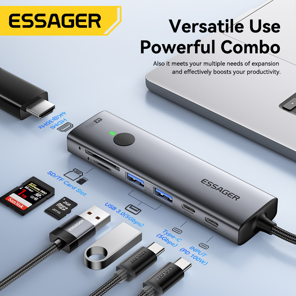 Essager USB C HUB 4K 7-in-1 Ty - đánh giá và giá Hdmi Adapter Tablet